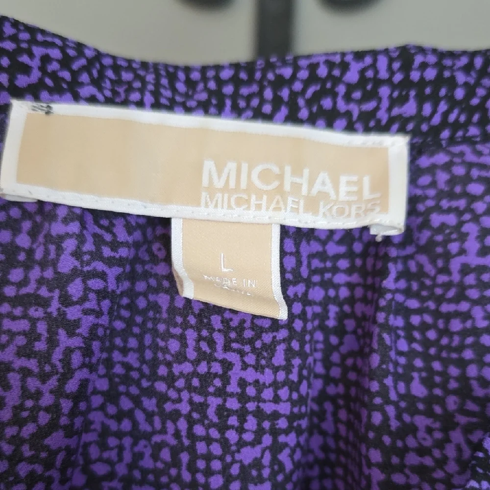 Michael Kors Purple and Black Printed Blouse Size Large